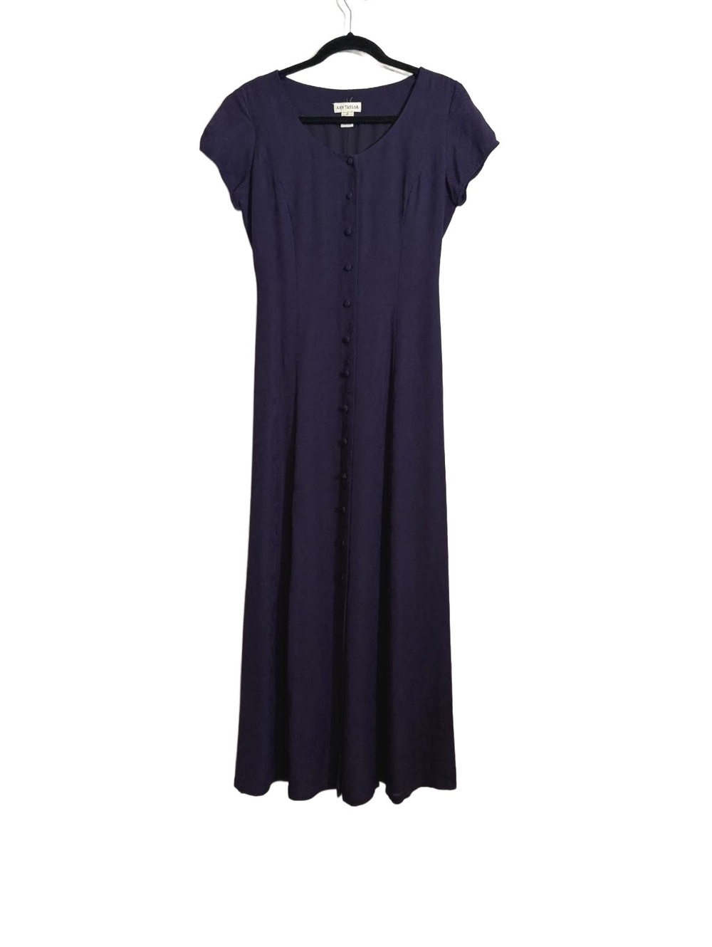 Vintage 90s  Navy Blue  Silk Button-Front Maxi Dress